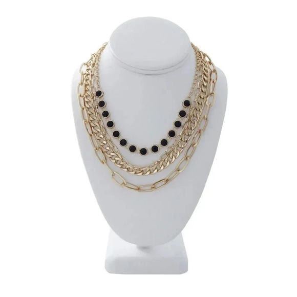BEAUTIFUL GOLD TONE MULTI LAYERED STATEMENT NECKLACE 4 PEICE CHAIN SET. - Picture 1 of 6
